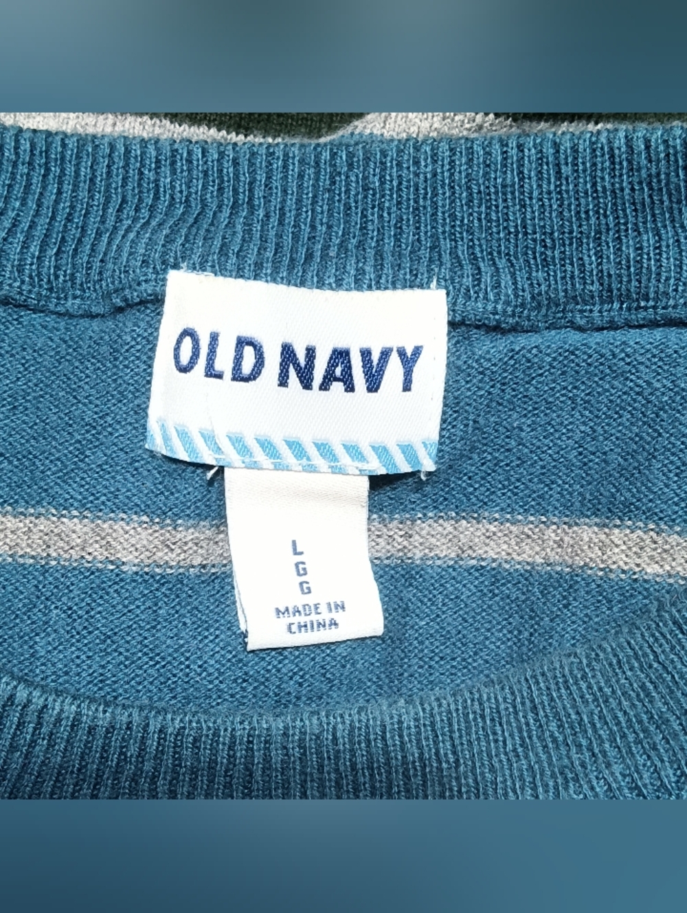 Old Navy Striped Crewneck Sweater Men's L Blue Dark Green Gray - Picture 5 of 6
